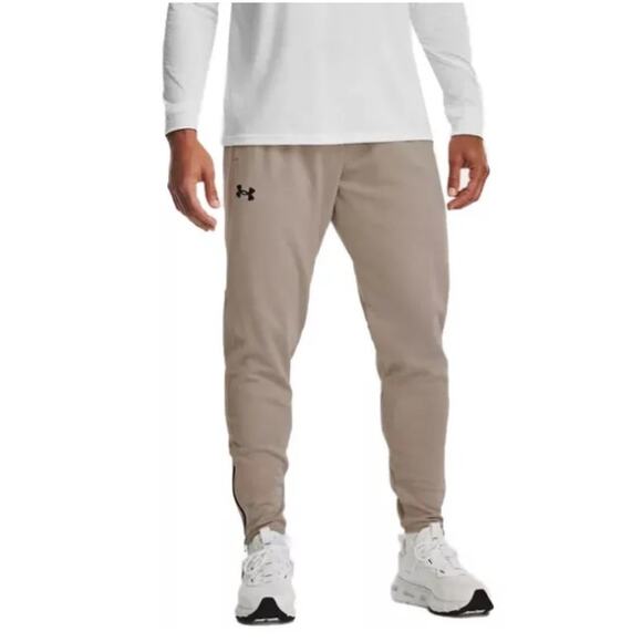 Under Armour UA Mens Fleece Loose Coldgear Sand Tan Beige Joggers Pants Sz Small - Picture 2 of 14